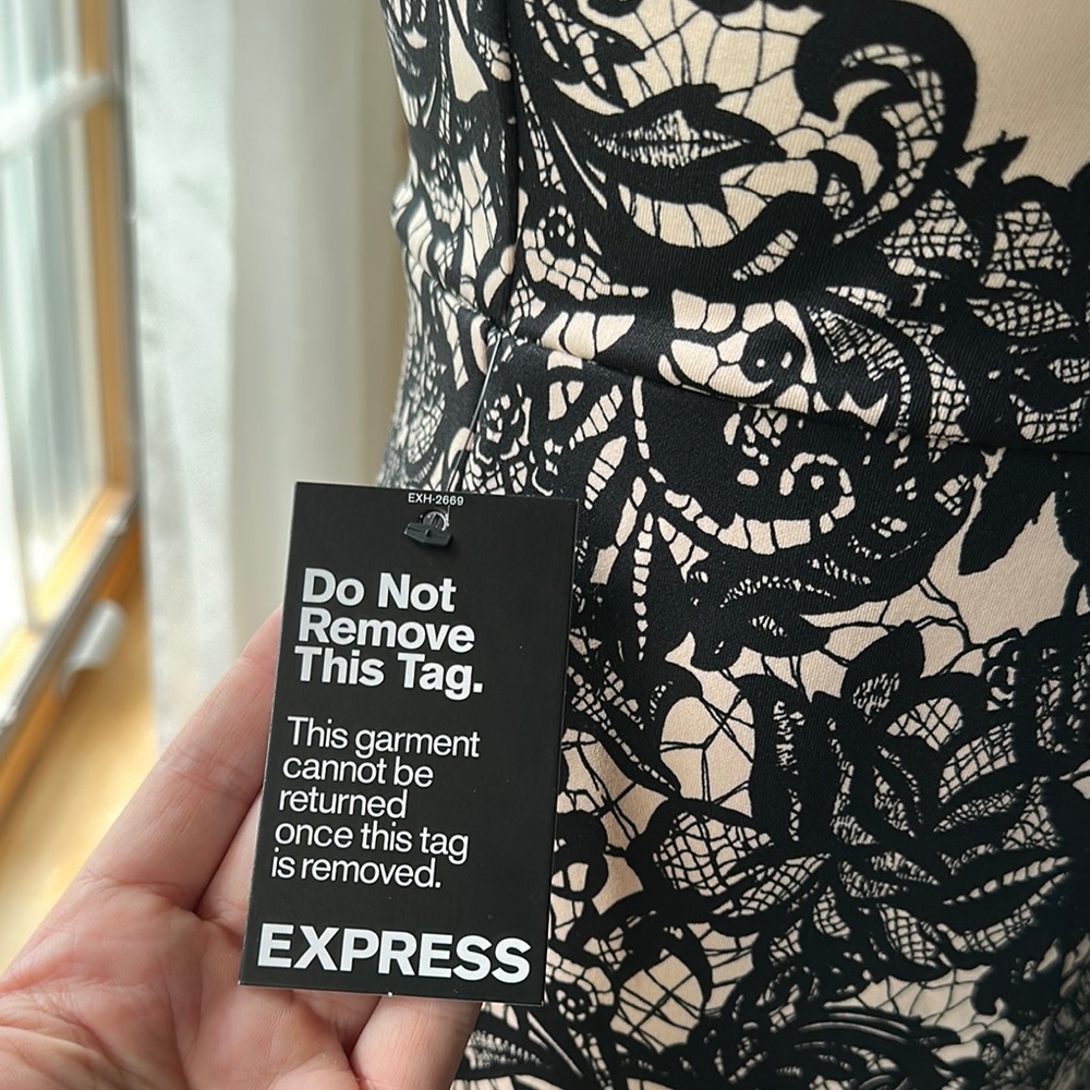 Express (NWT)- Black and White Strapless Sheath Dress - Picture 9 of 16